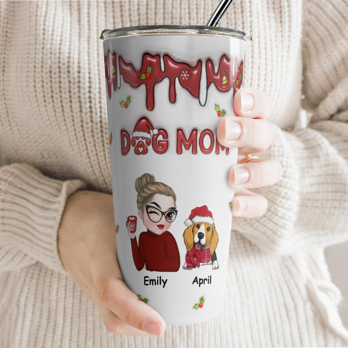 PSTB06 Dog Mom Dog Lover Christmas 3D Inflated Effect - Personalized Custom Tumbler