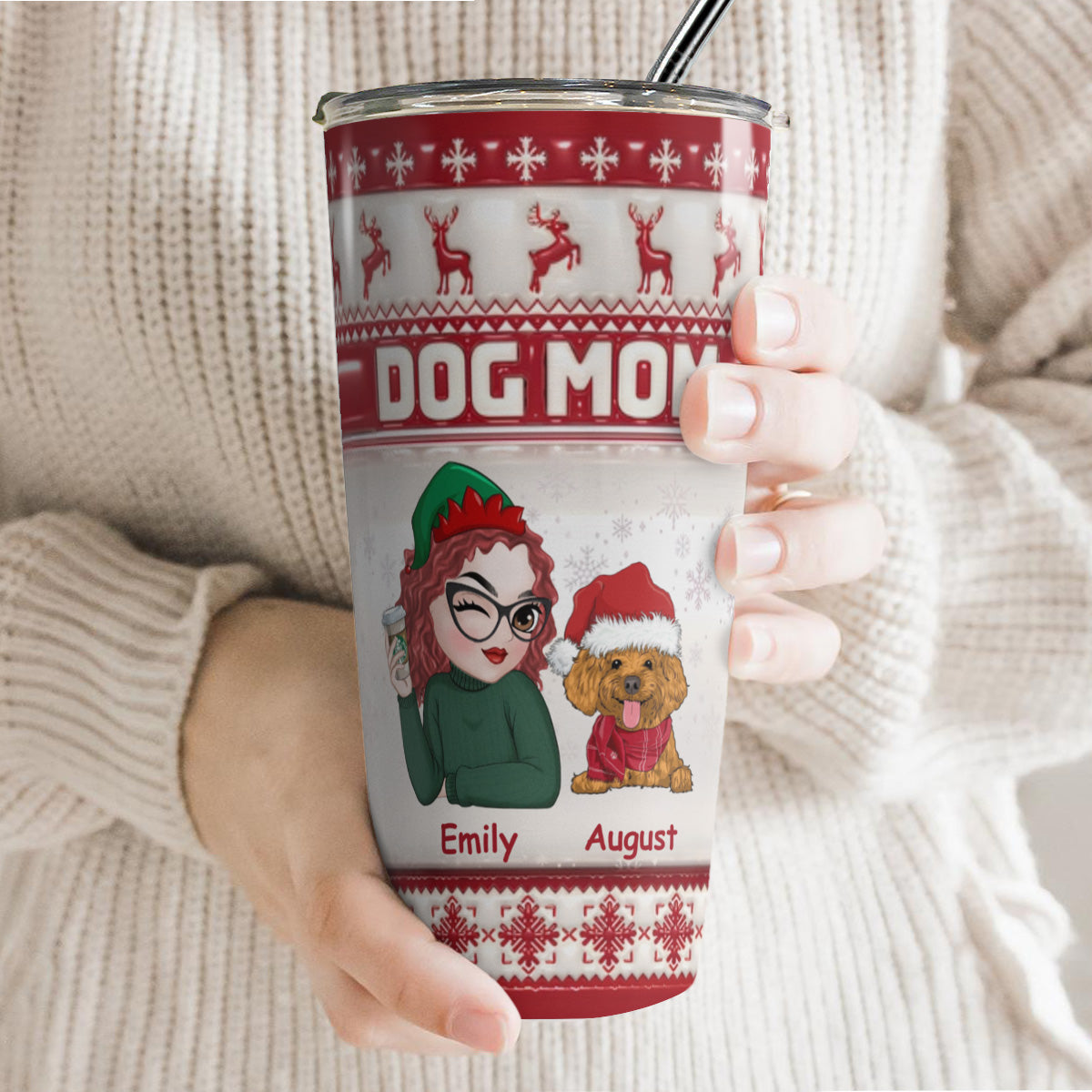 PSTB10 Dog Mom Christmas Decoration Ver 3D Inflated Effect - Personalized Custom Tumbler
