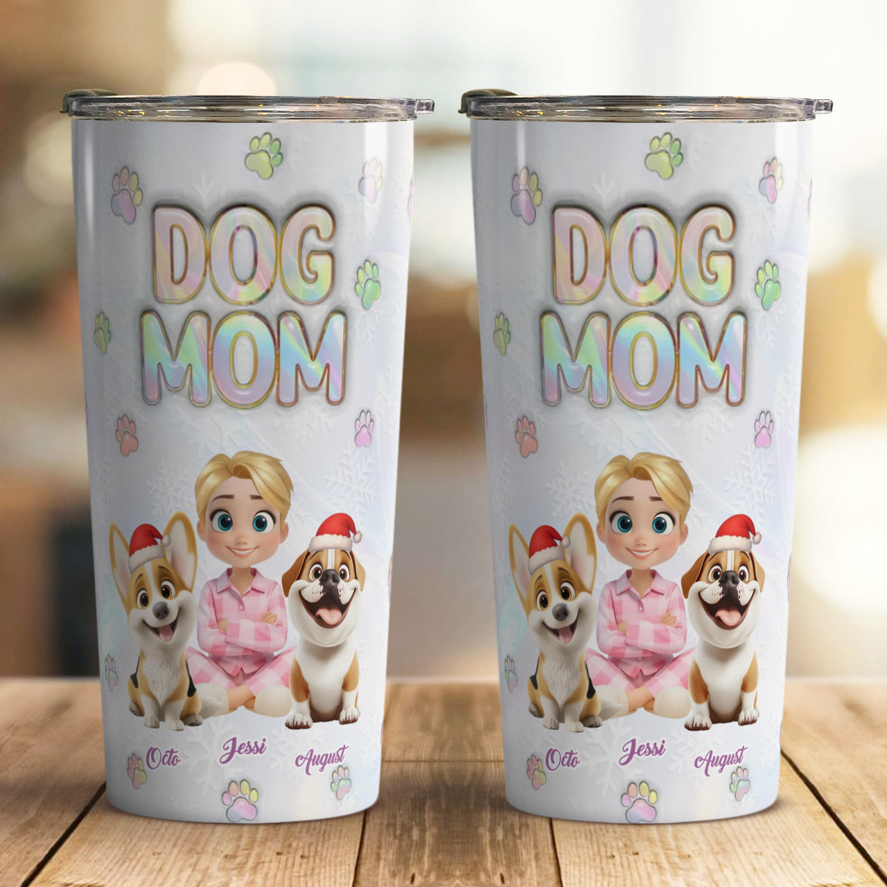 PSTB04 Dog Mom Dog Lover 3D Inflated Effect Christmas Ver - Personalized Custom Tumbler