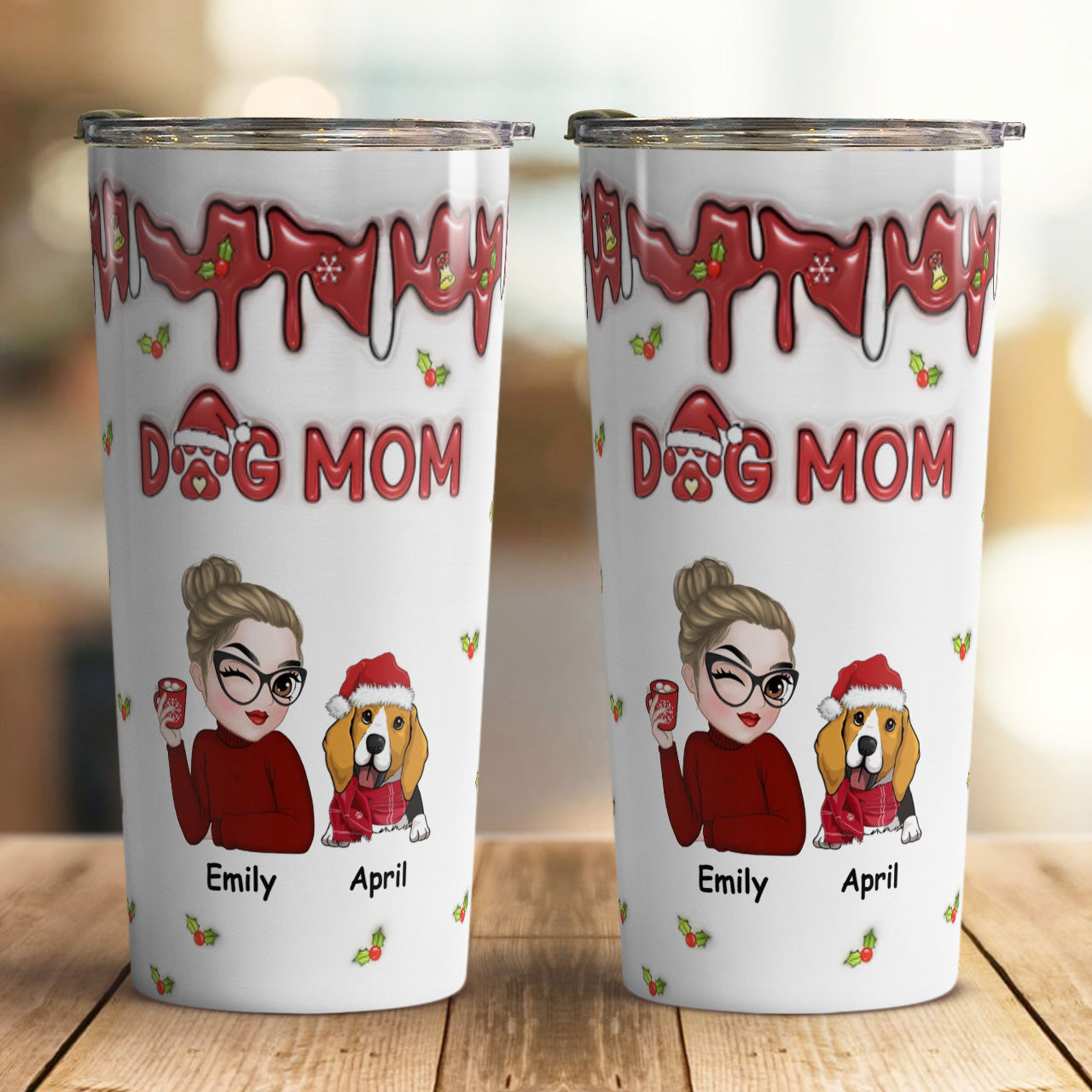 PSTB06 Dog Mom Dog Lover Christmas 3D Inflated Effect - Personalized Custom Tumbler