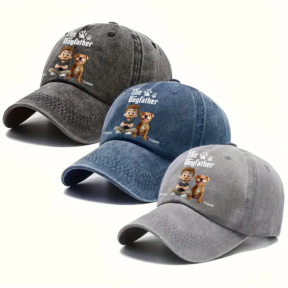 PSC02 The Dogfather Dog Lover - Personalized Custom Wash Denim Cap