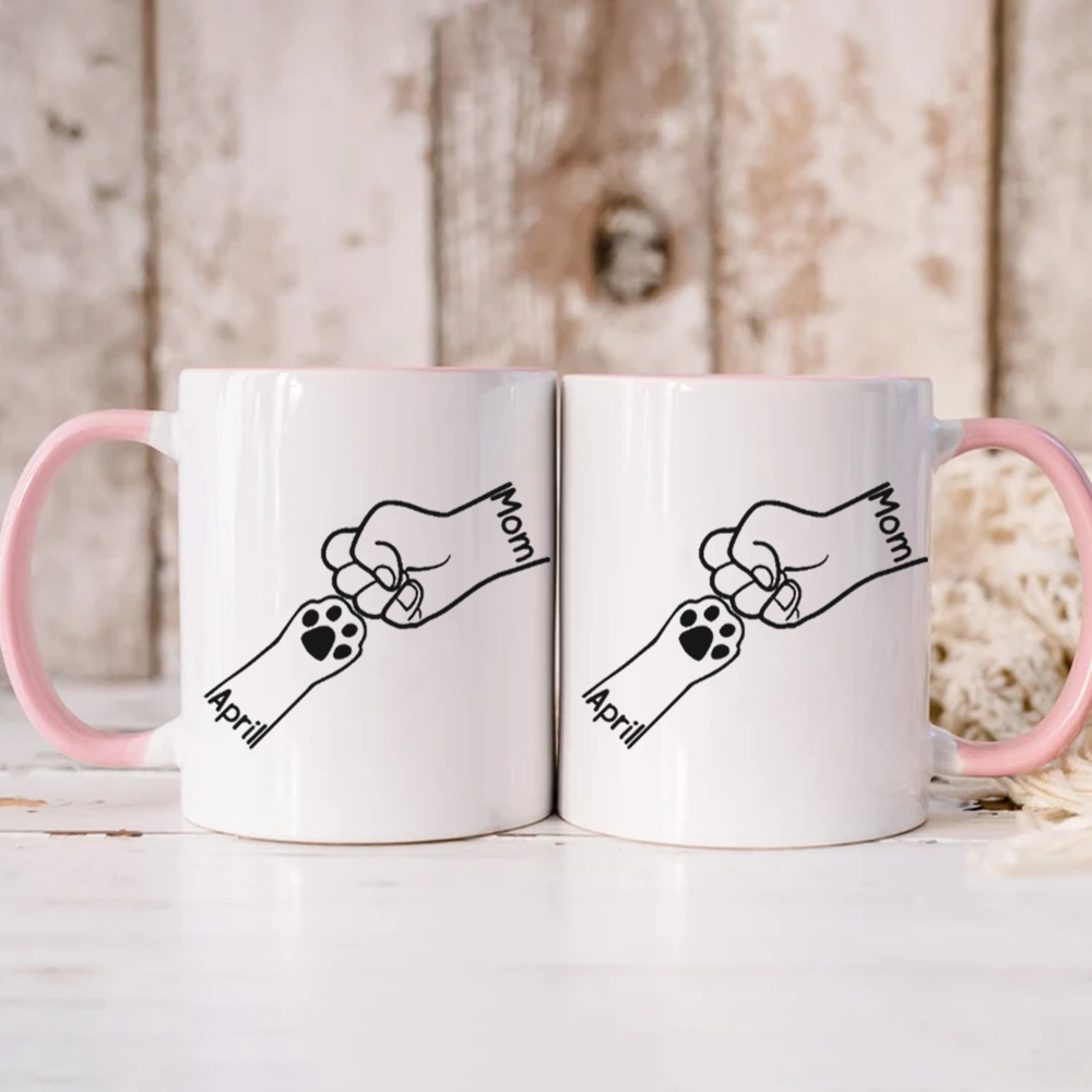 ETT3051 Paws And Human Fist Bump-Personalized Custom Coffee Mug