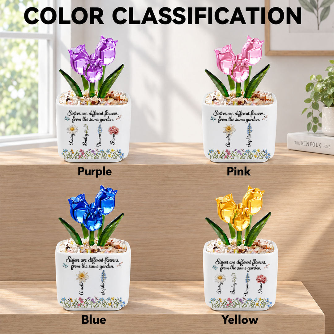 UPST158 Sisters Are Different Flowers From The Same Garden - Personalized Custom Glass Everlasting Tulips