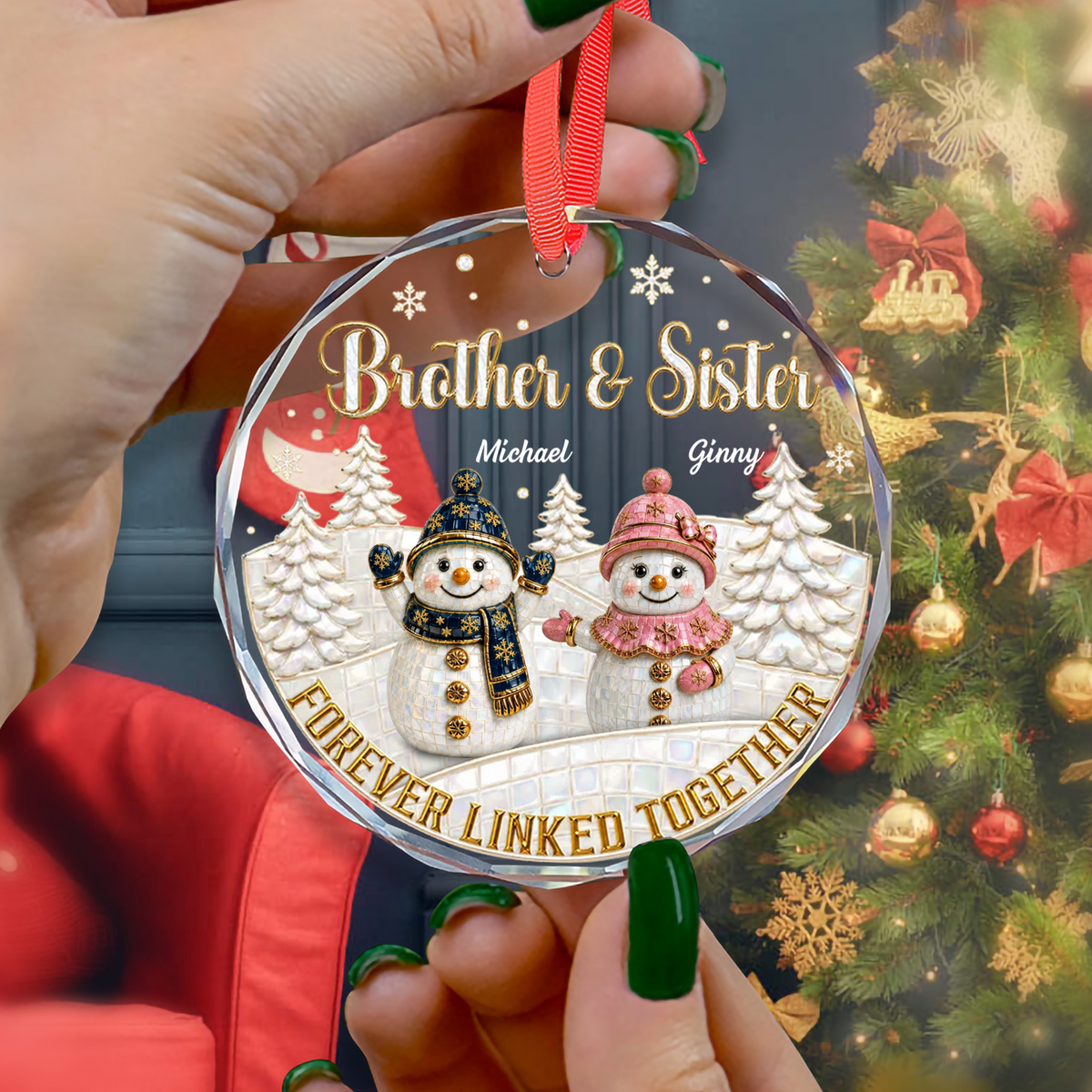 UPST164 Brother Sister Forever Linked Together - Personalized Glass Ornament