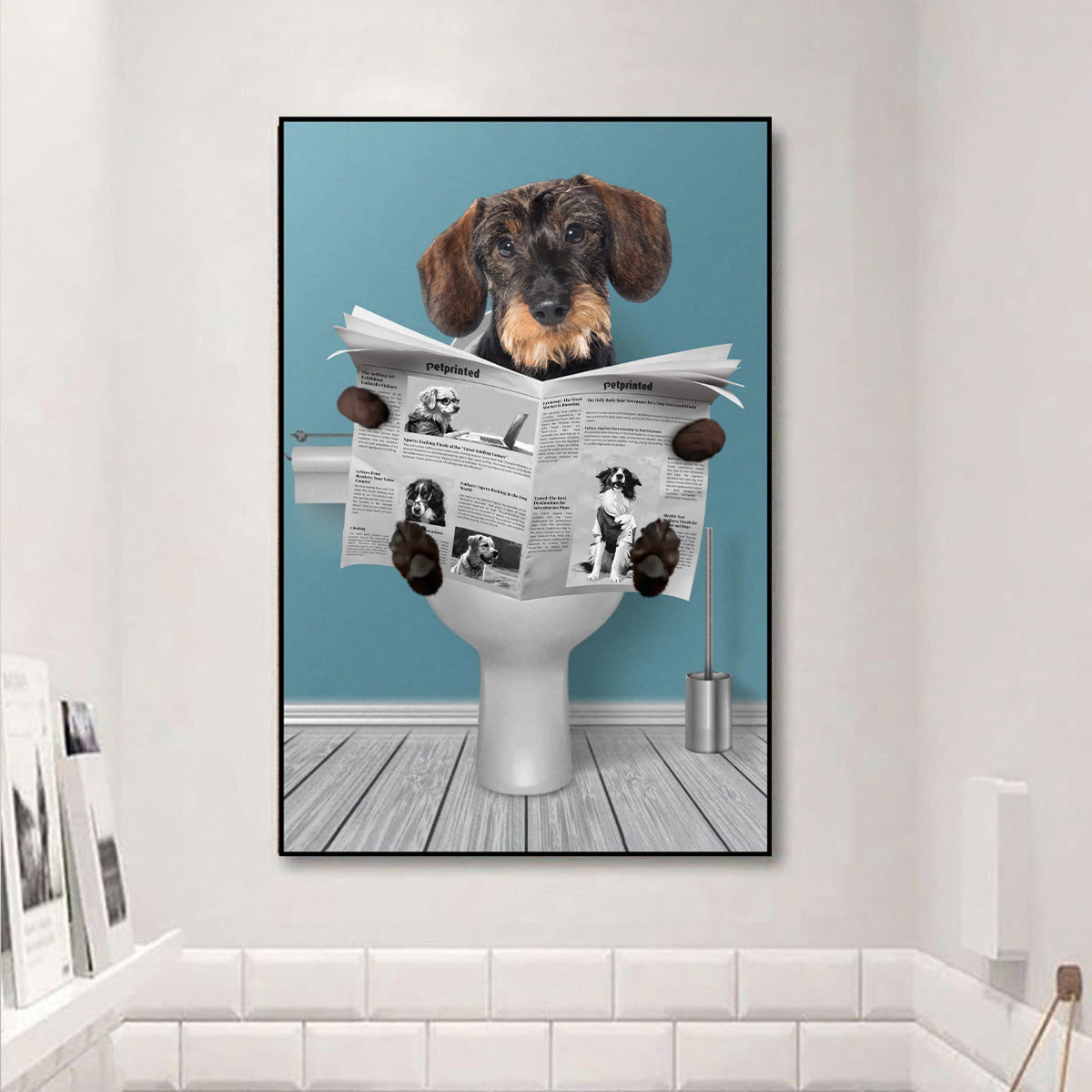 PSP01 Funny Reading Newspaper Dog Cat Bathroom - Personalized Custom Poster