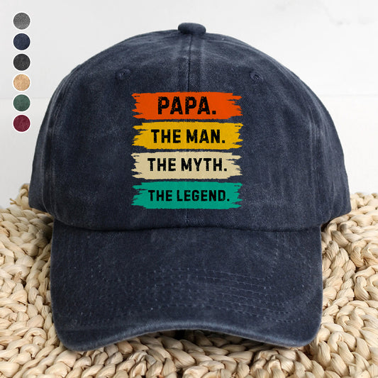 PST214 Dad The Man The Myth The Legend - Personalized Custom Wash Denim Cap