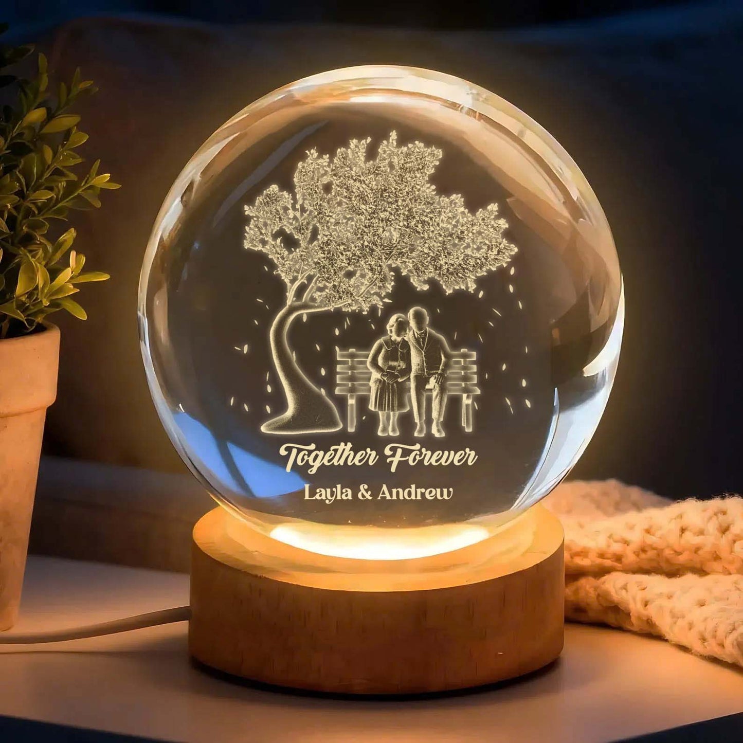 PCB03 Sitting Together Old Couple - Custom 3D Crystal Ball Lamp