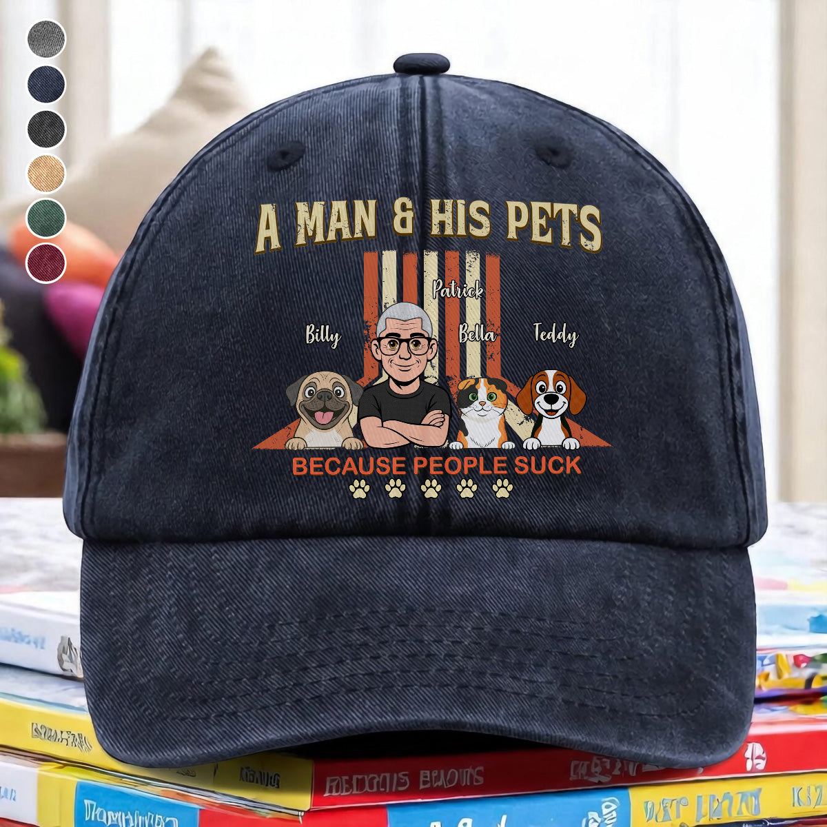 UPST34 A Man And His Pet Retro Style - Personalized Custom Wash Denim Cap
