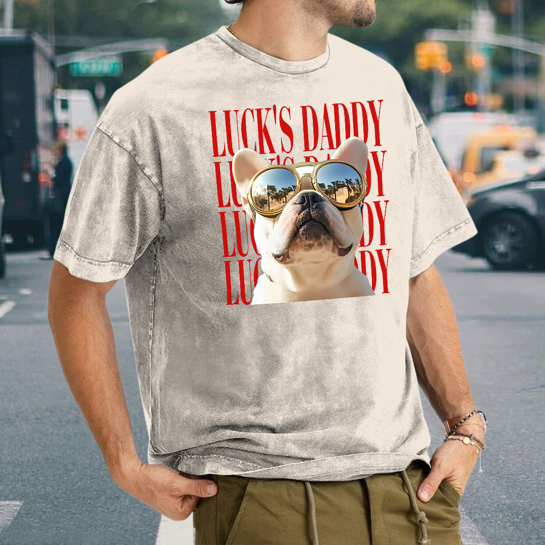 VPST37 Vintage Photo Upload Dog Dad Dog Mom Cat Dad Cat Mom - Personalized Washed T-shirt