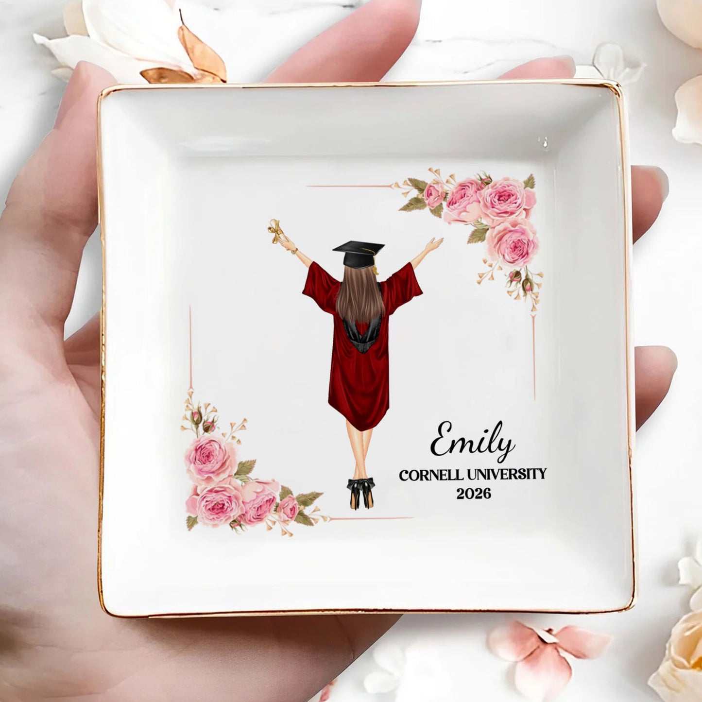 PSD07 Graduation Gift Flower - Personalized Custom Jewelry Dish