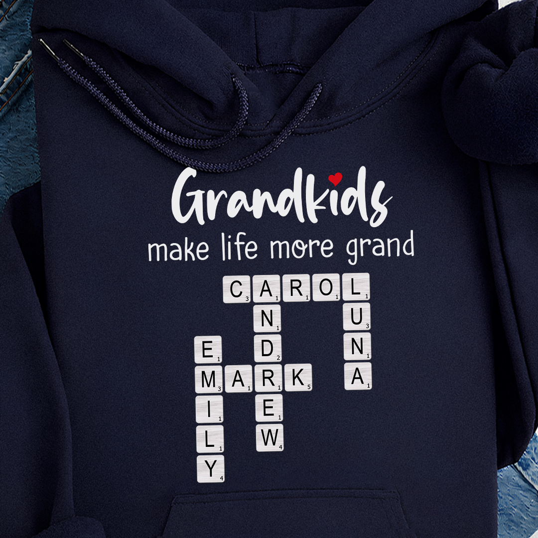VPST53 Grandkids Make Life More Grand Kids Names Crossword Puzzle - Personalized T-shirt Hoodie