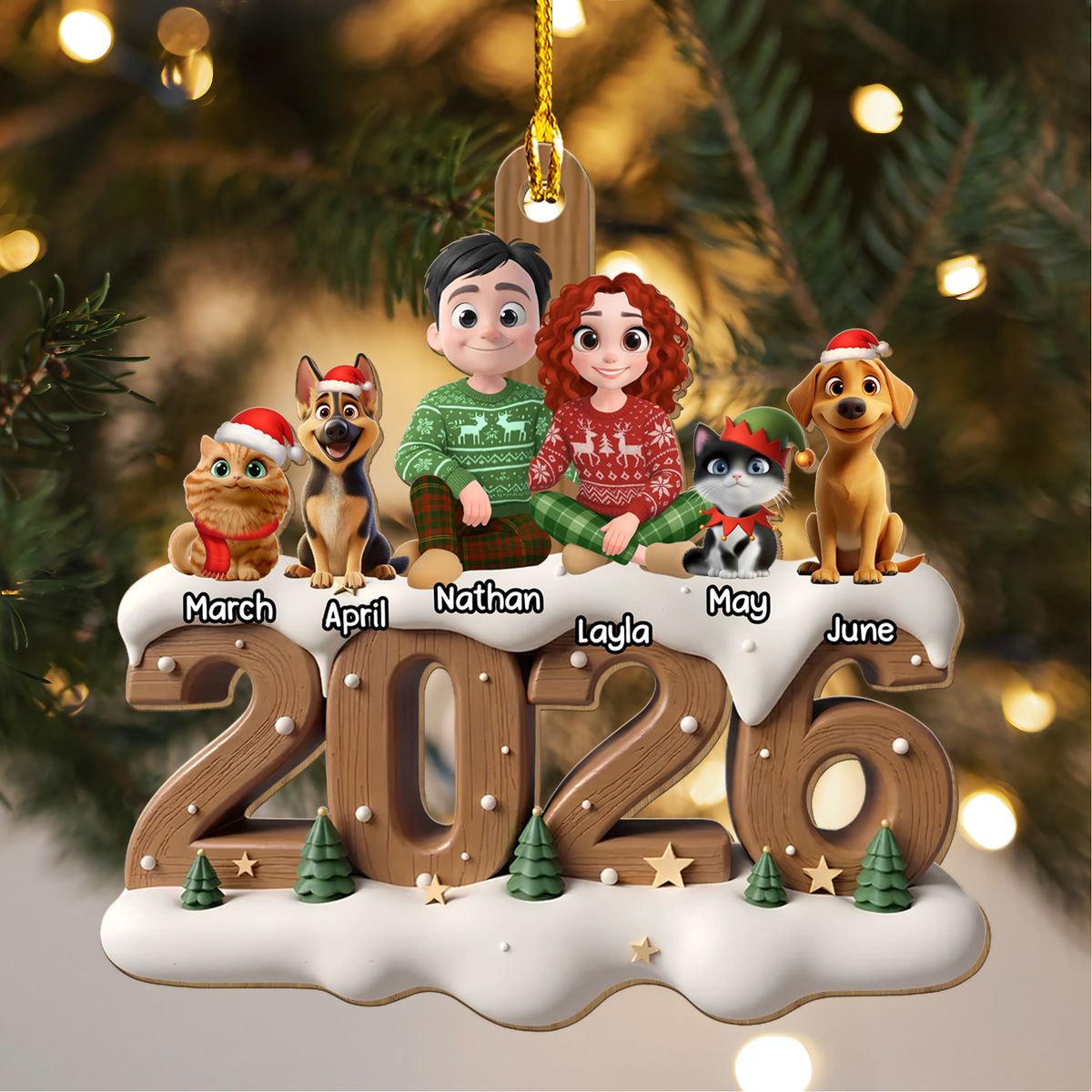 PSTG16 2026 Fur Parents Christmas 3D Effect - Personalized Wood Ornament