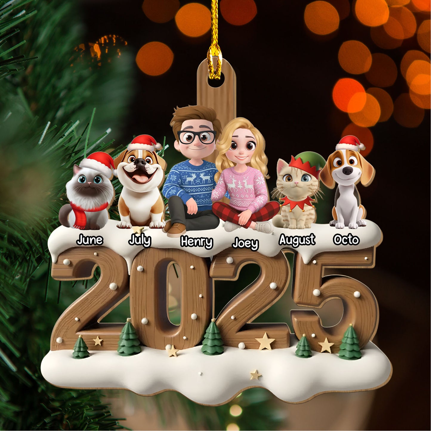 PSTG09 2025 Fur Parents Christmas 3D Effect - Personalized Wood Ornament