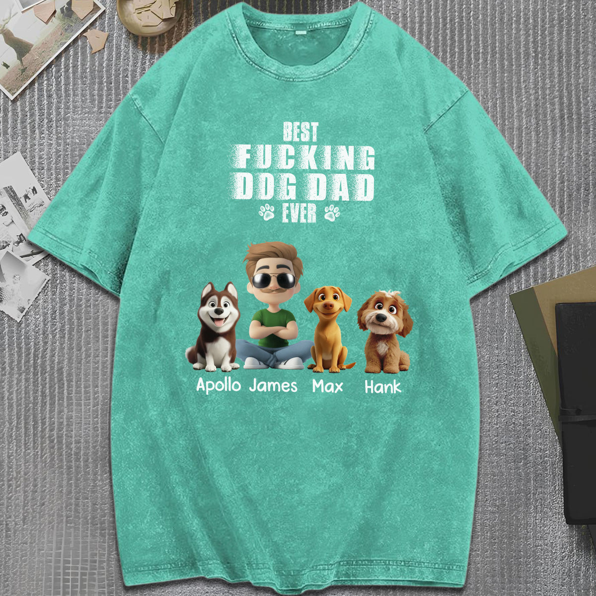UPST54 Best Dog Dad Ever - Personalized Custom Washed T-shirt