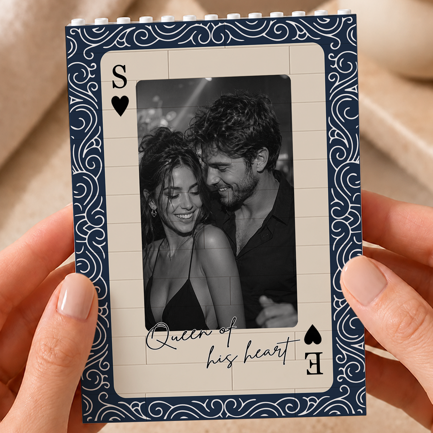 VPST76 King & Queen Of Heart Playcard Couples Photo - Personalized Vertical Rectangle Building Brick