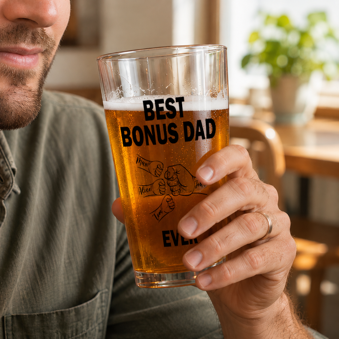 VPST15 Best Bonus Dad Ever Fist Bump - Personalized Beer Glass