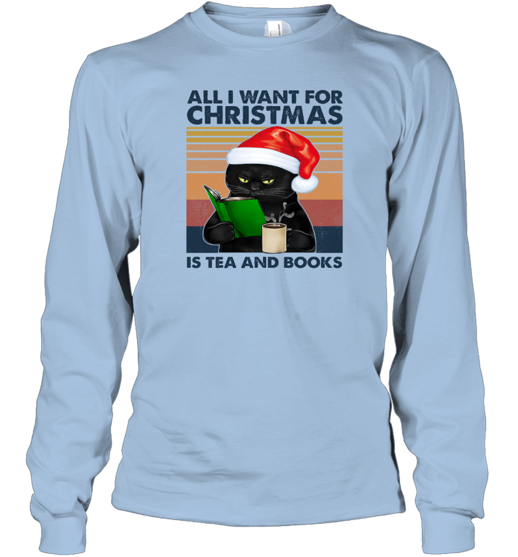 Miah889a All I Want For Christmas Is Tea And Books Cat Holiday