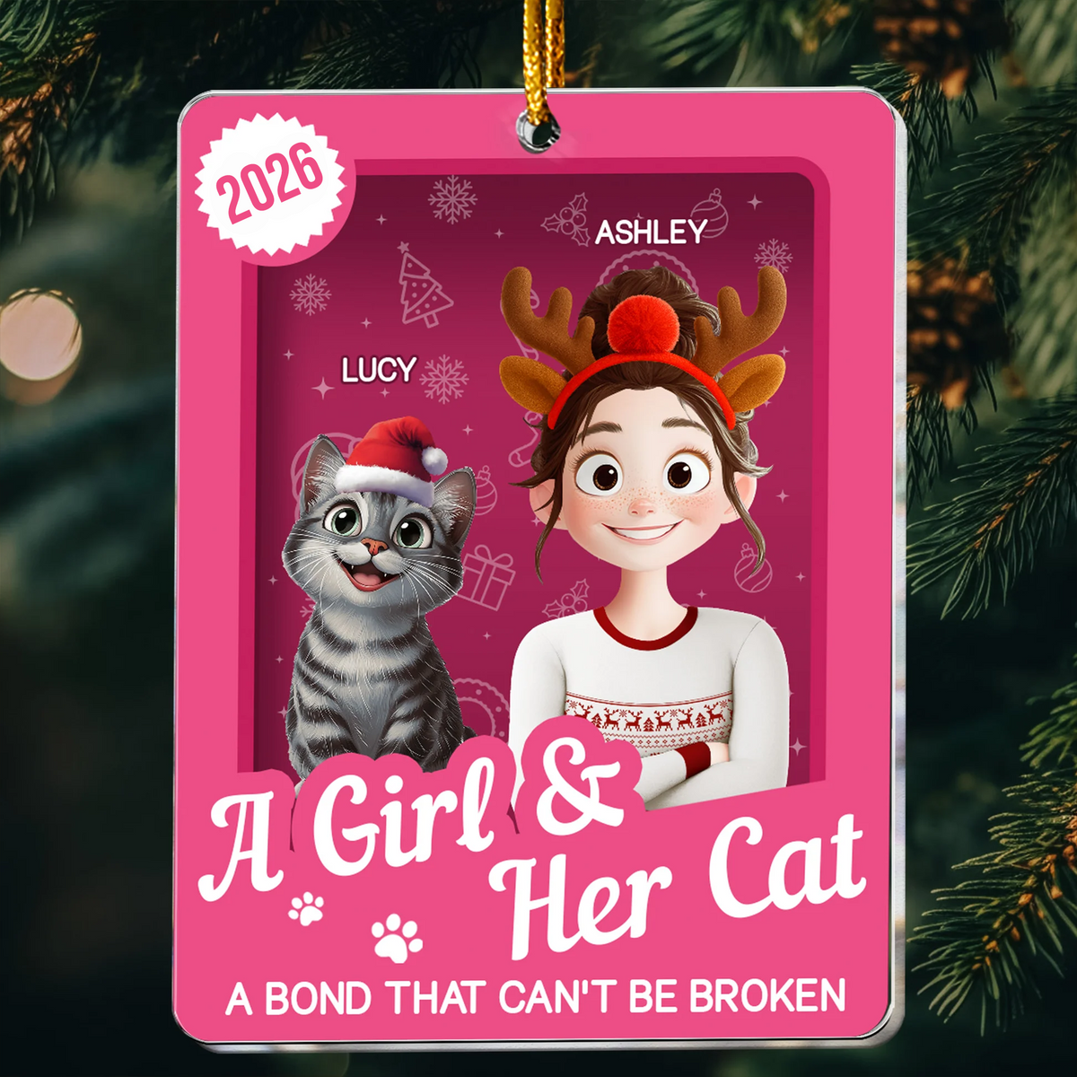 PSTG07 A Girl And Her Cat A Bond That Can't Be Broken - Personalized Acrylic Ornament