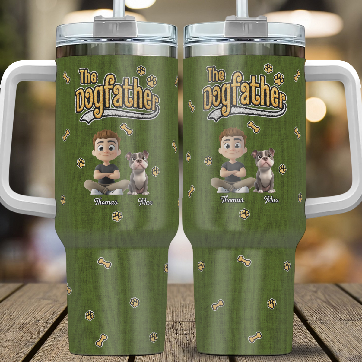 VPST34 The Dog Father Embroidery Effect - Personalized Custom Tumbler