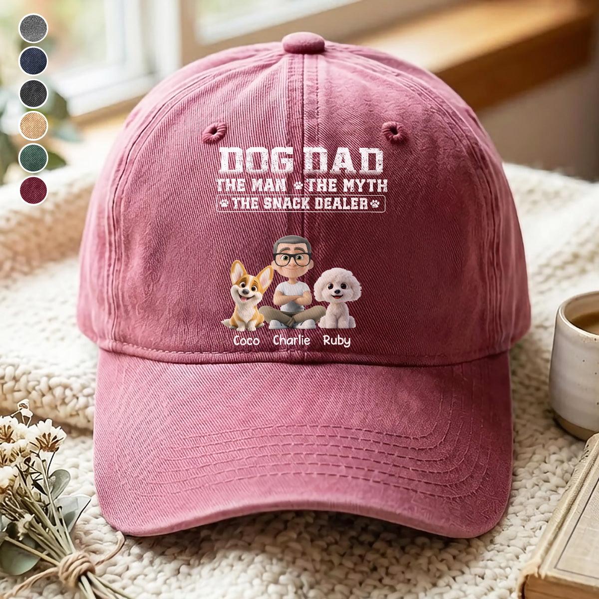 UPST74 Dog Dad The Man The Myth The Snack Dealer - Personalized Custom Wash Denim Cap