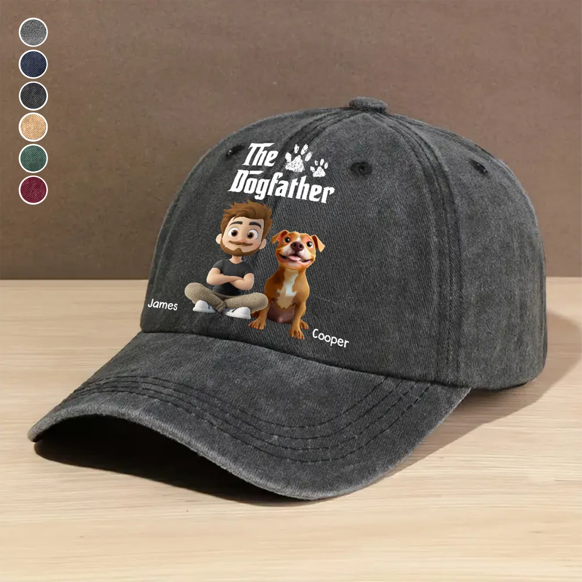 PSC02 The Dogfather Dog Lover - Personalized Custom Wash Denim Cap