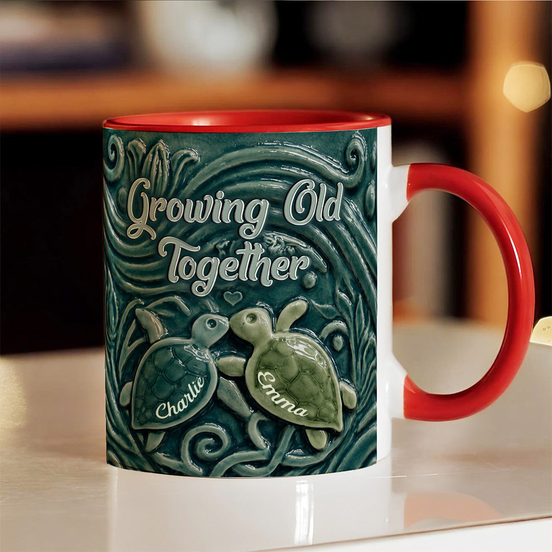 UPST85 Growing Old Together Sea Turtle - Personalized White Mug Accent Mug