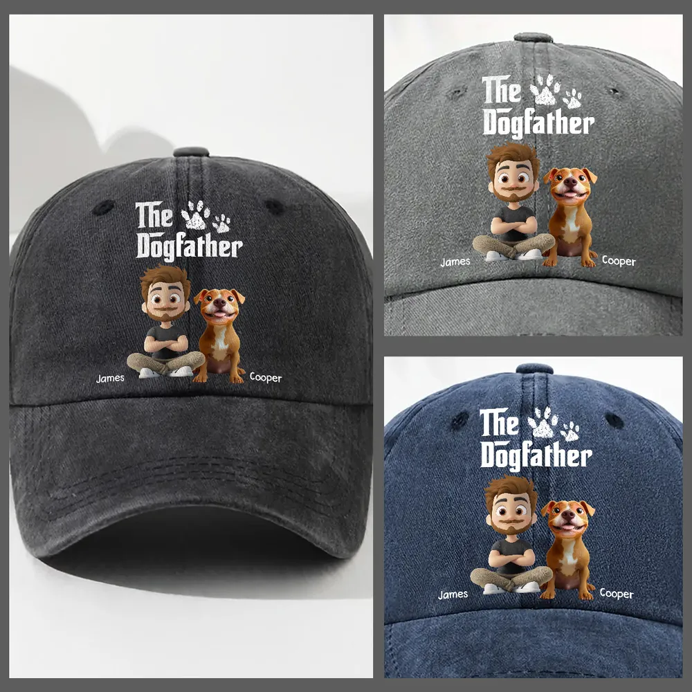 PSC02 The Dogfather Dog Lover - Personalized Custom Wash Denim Cap