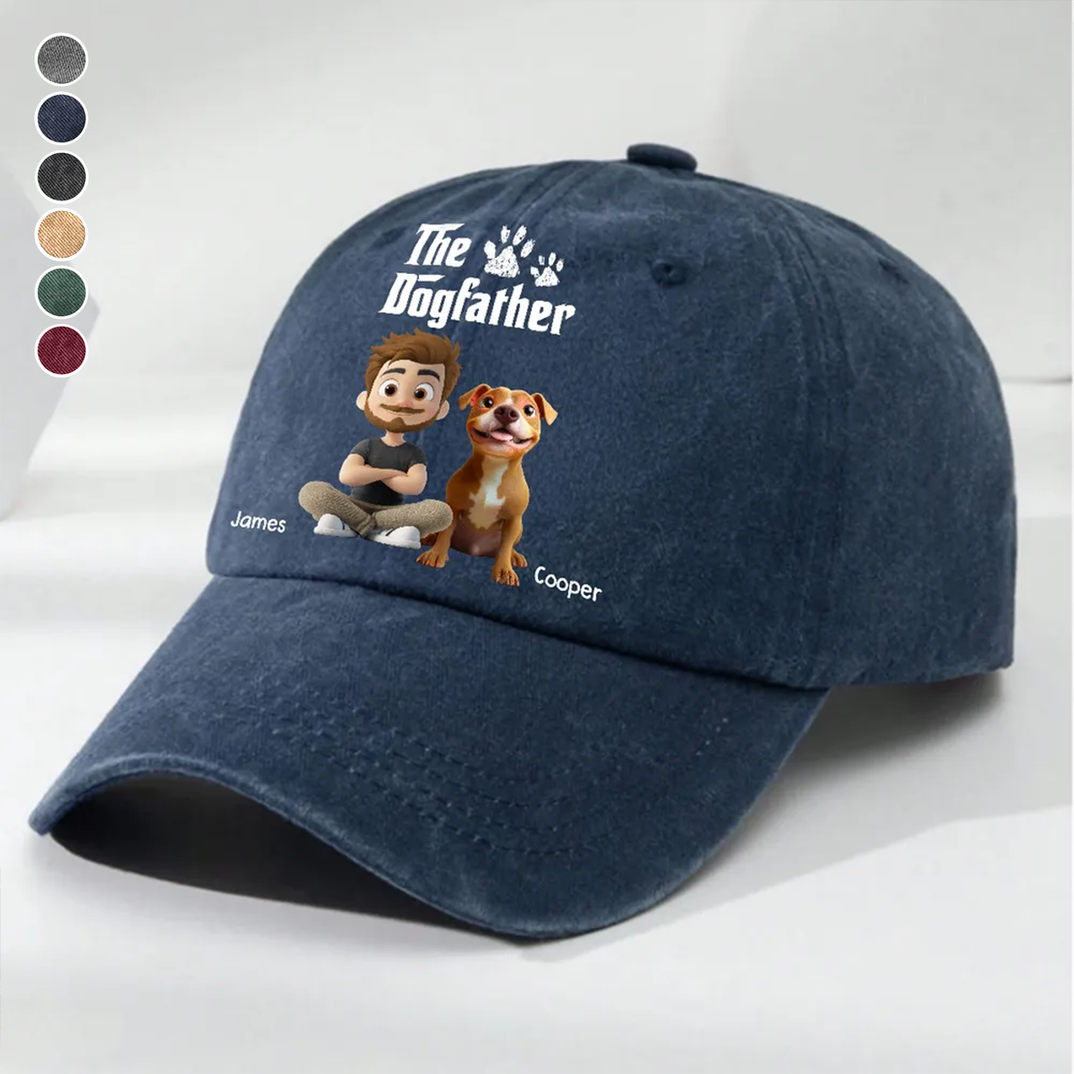 PSC02 The Dogfather Dog Lover - Personalized Custom Wash Denim Cap