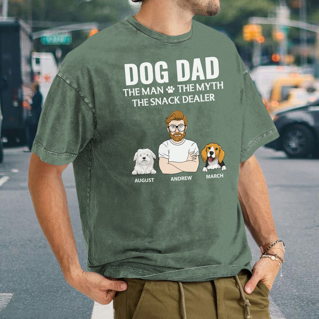 PST63 Dog Dad The Man The Myth The Snack Dealer Dog Lover - Personalized Custom Washed T-shirt
