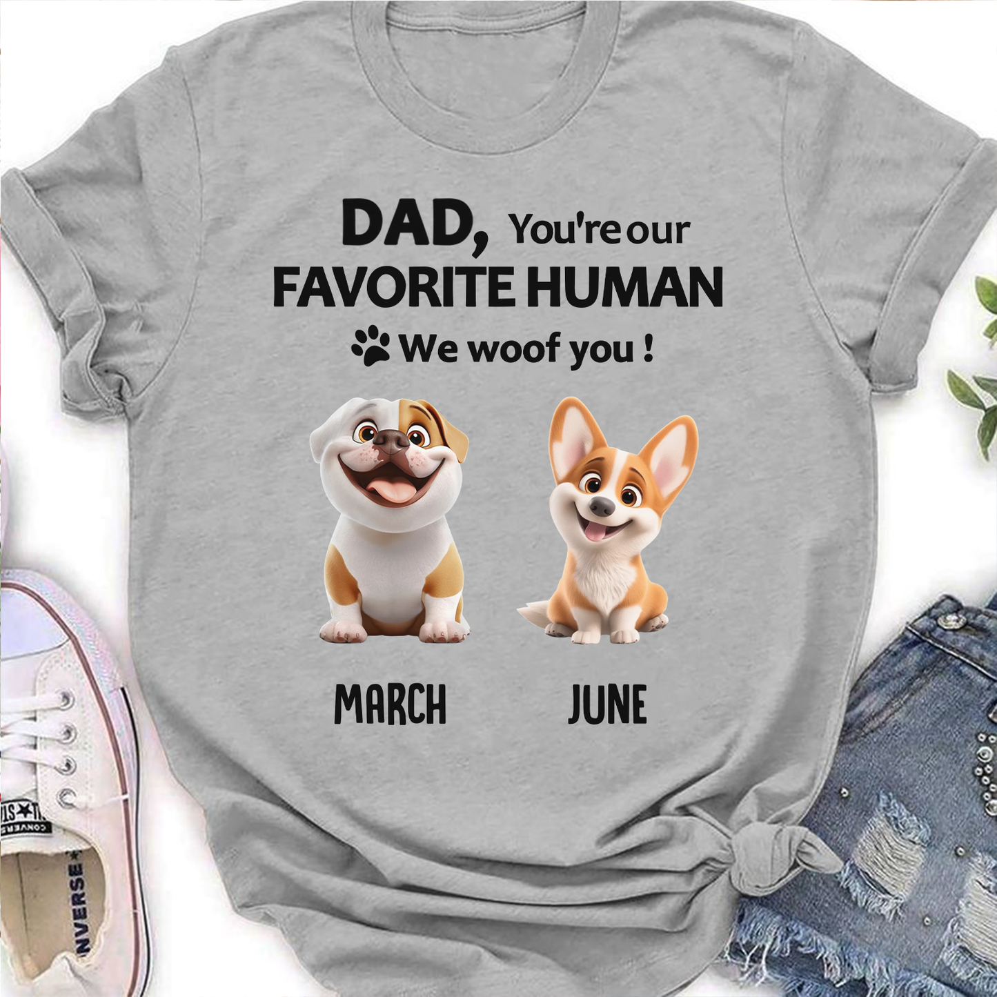 Miah1501 Dad Mom You're My Favorite Human I Woof You-Personalized Custom T-shirt