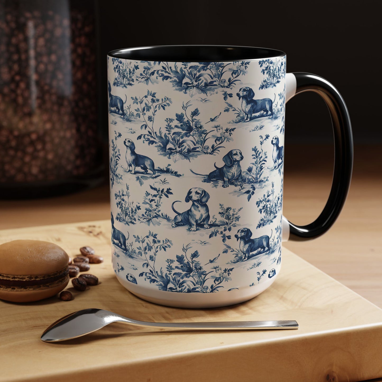 PST67 Toile De Jouy Style Dachshund Dog Lover - White Mug Accent Mug