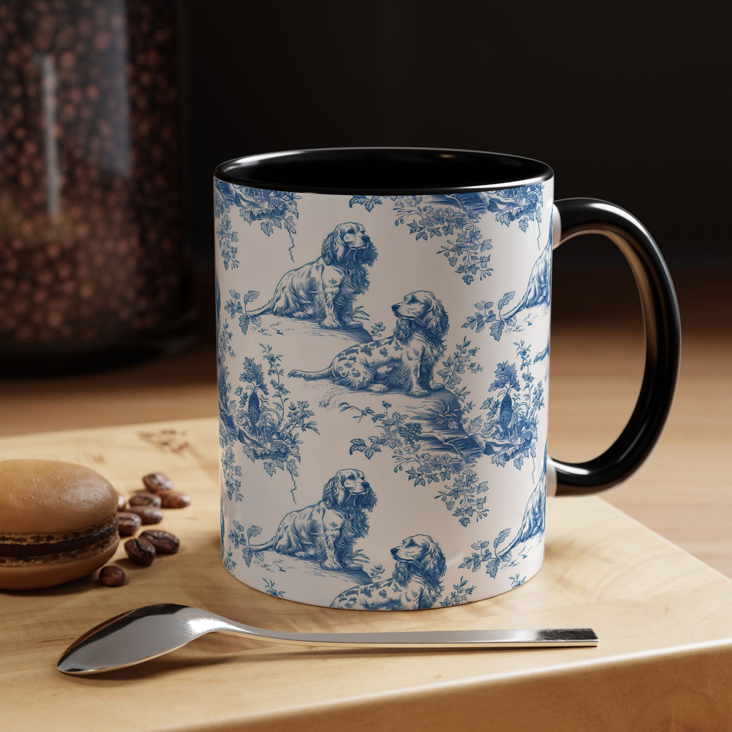 PST71 Toile De Jouy Style Cocker Spaniel Dog Lover - White Mug Accent Mug