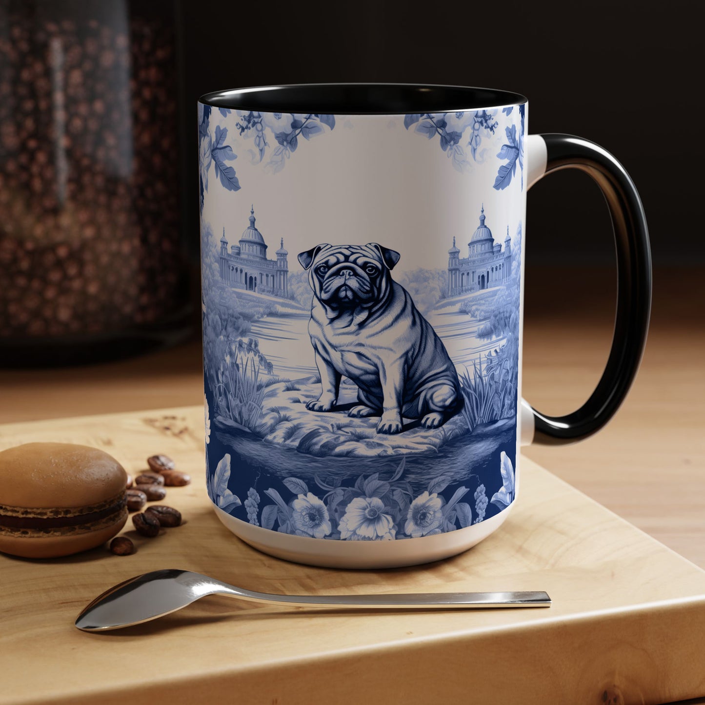 PST72 Toile De Jouy Style Pug Dog Lover - White Mug Accent Mug