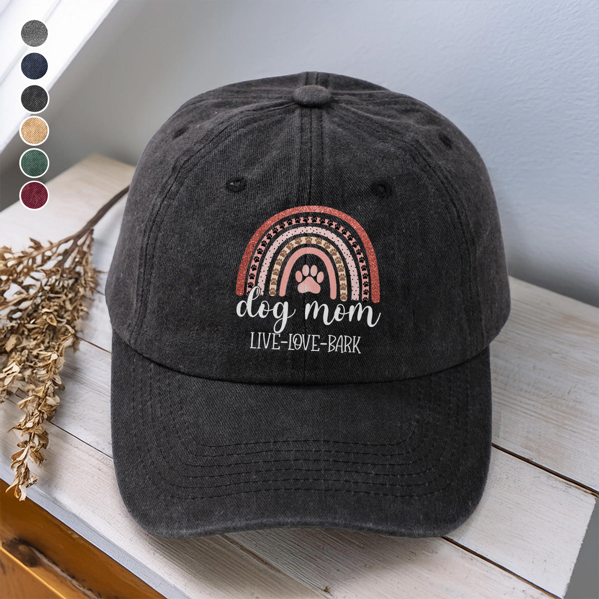 PSC28 Dog Mom Live Love Bark - Wash Denim Cap