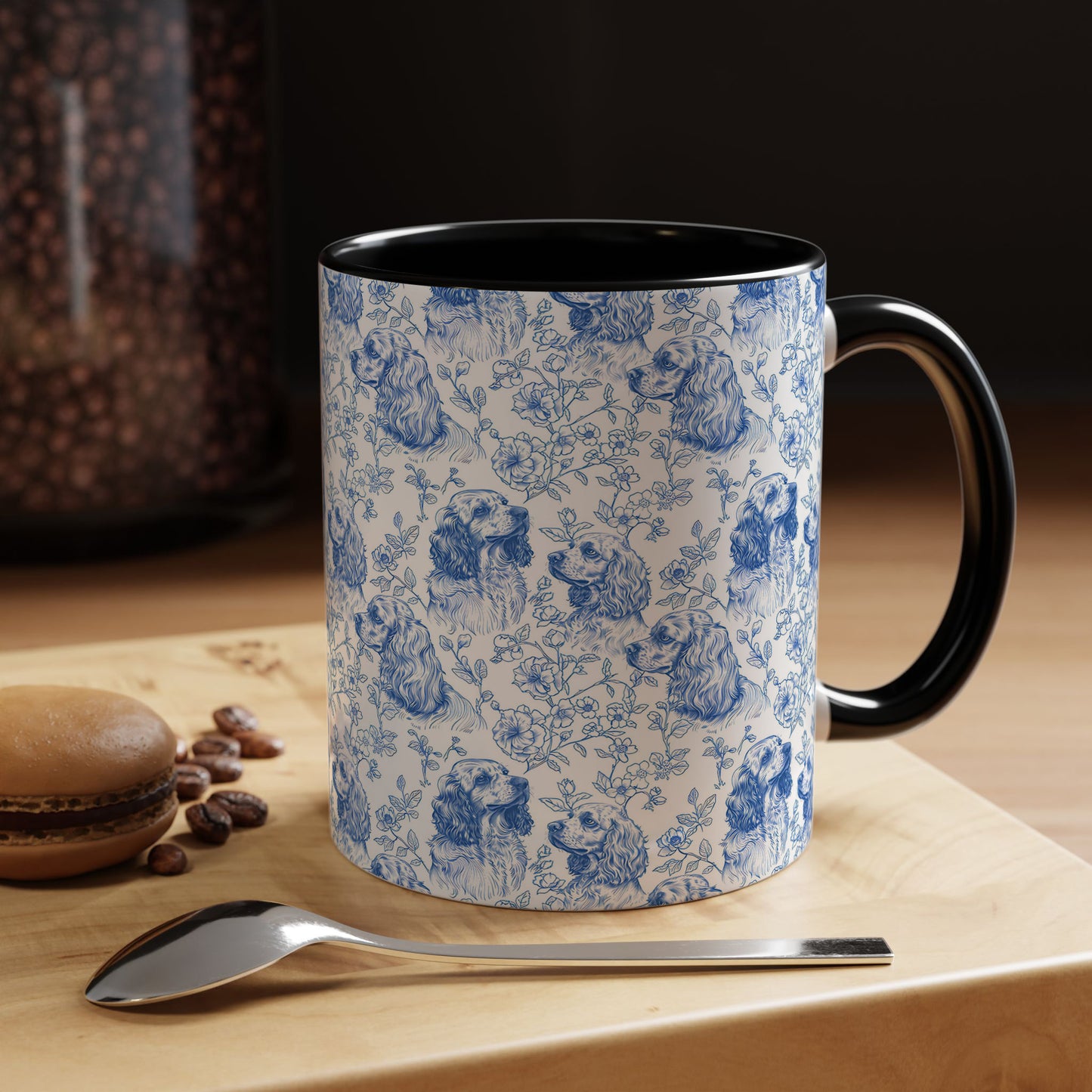 PST70 Toile De Jouy Style Cocker Spaniel Dog Lover - White Mug Accent Mug
