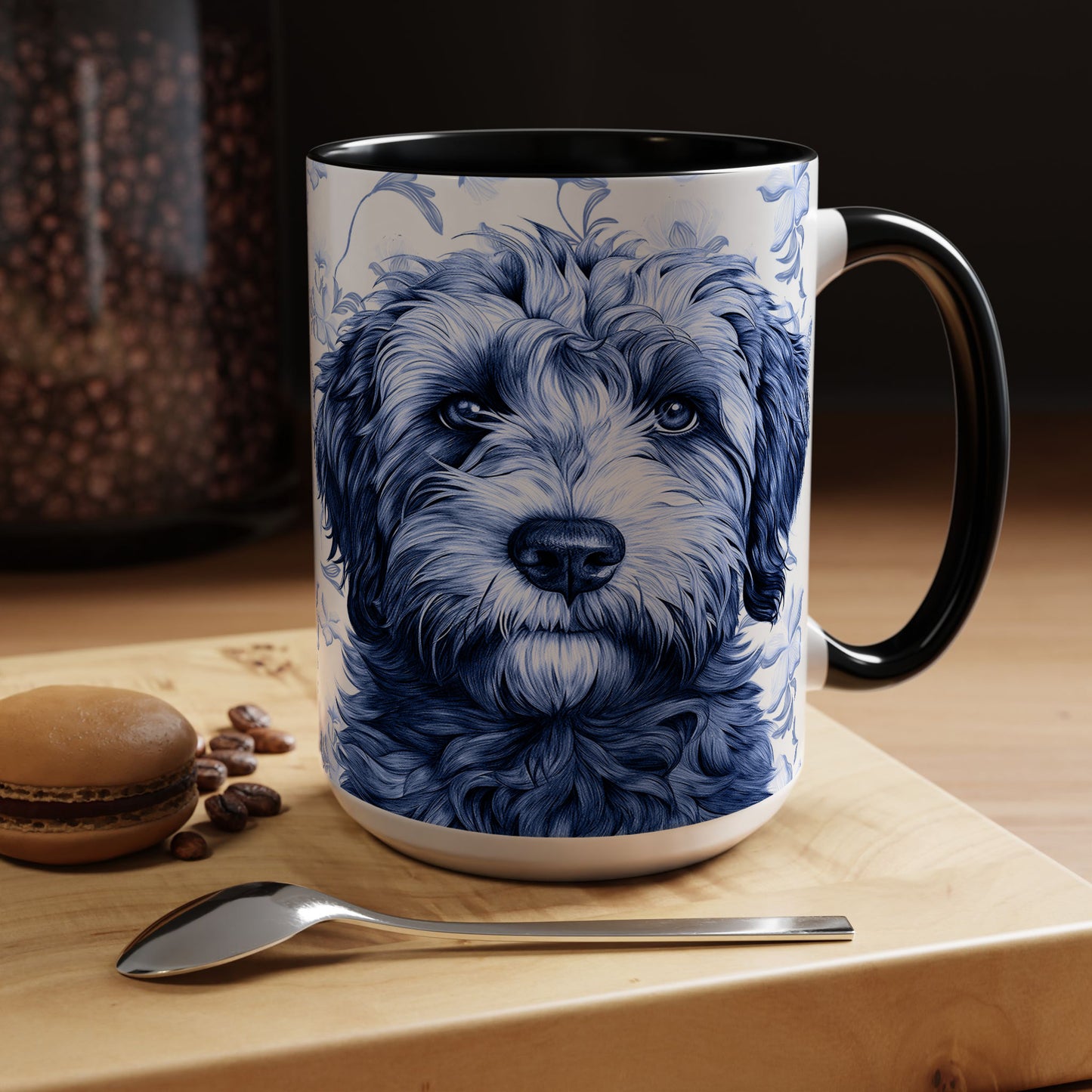 PST75 Toile De Jouy Style Doodle Dog Lover - White Mug Accent Mug