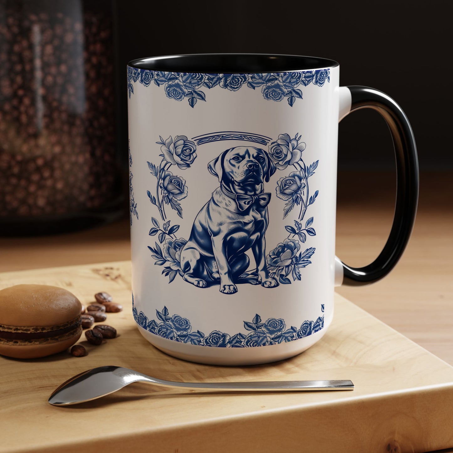 PST74 Toile De Jouy Style Rose Labrador Dog Lover - White Mug Accent Mug
