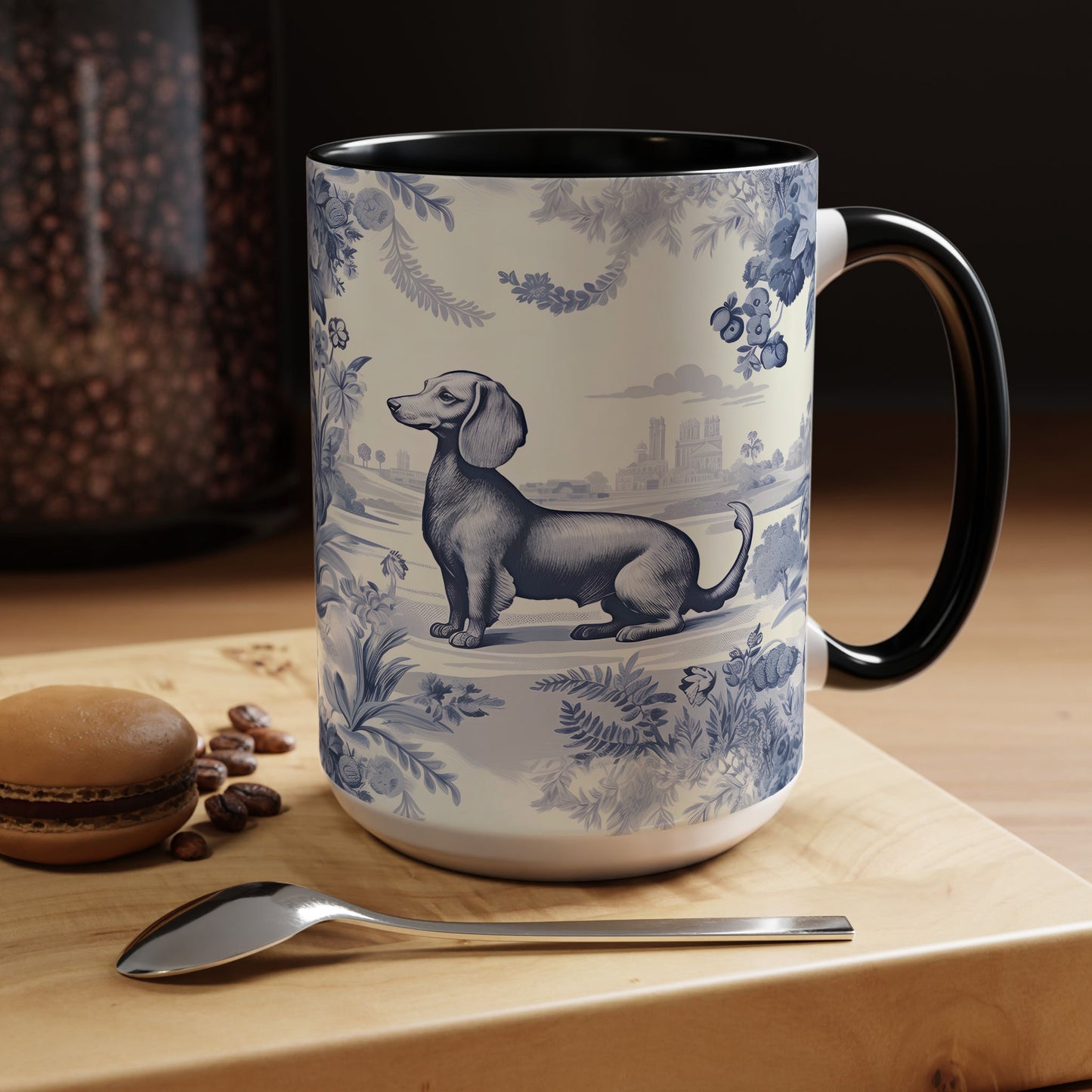 PST65 Toile De Jouy Style Dachshund Dog Lover - White Mug Accent Mug