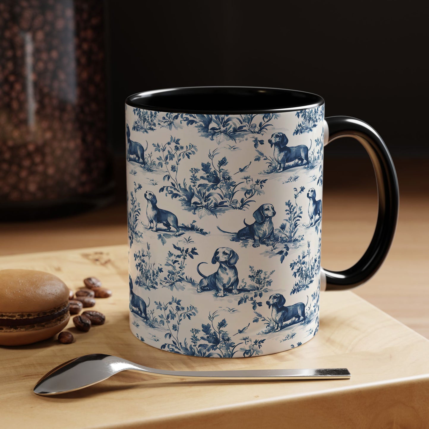 PST67 Toile De Jouy Style Dachshund Dog Lover - White Mug Accent Mug