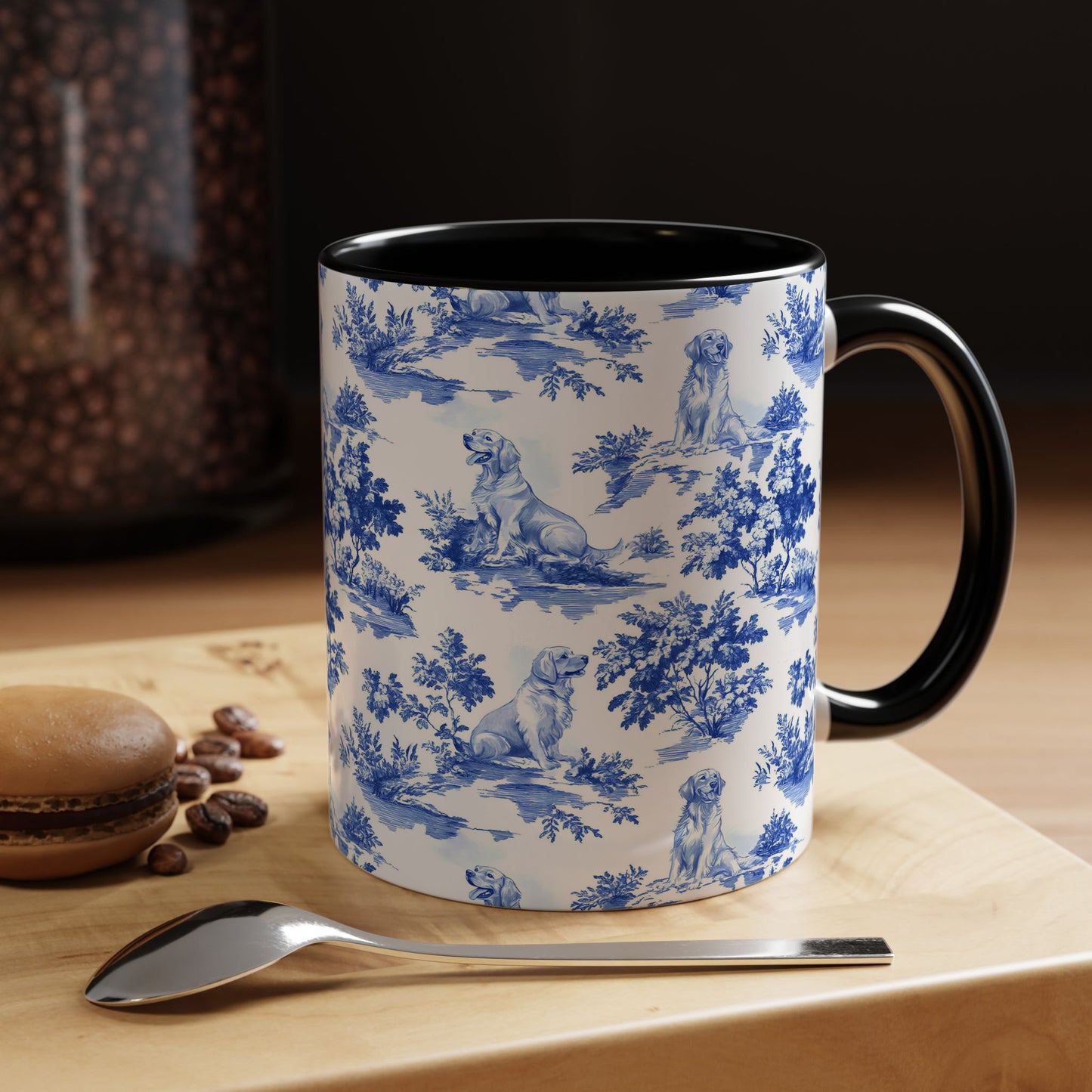 PST66 Toile De Jouy Style Golden Retriever Dog Lover - White Mug Accent Mug