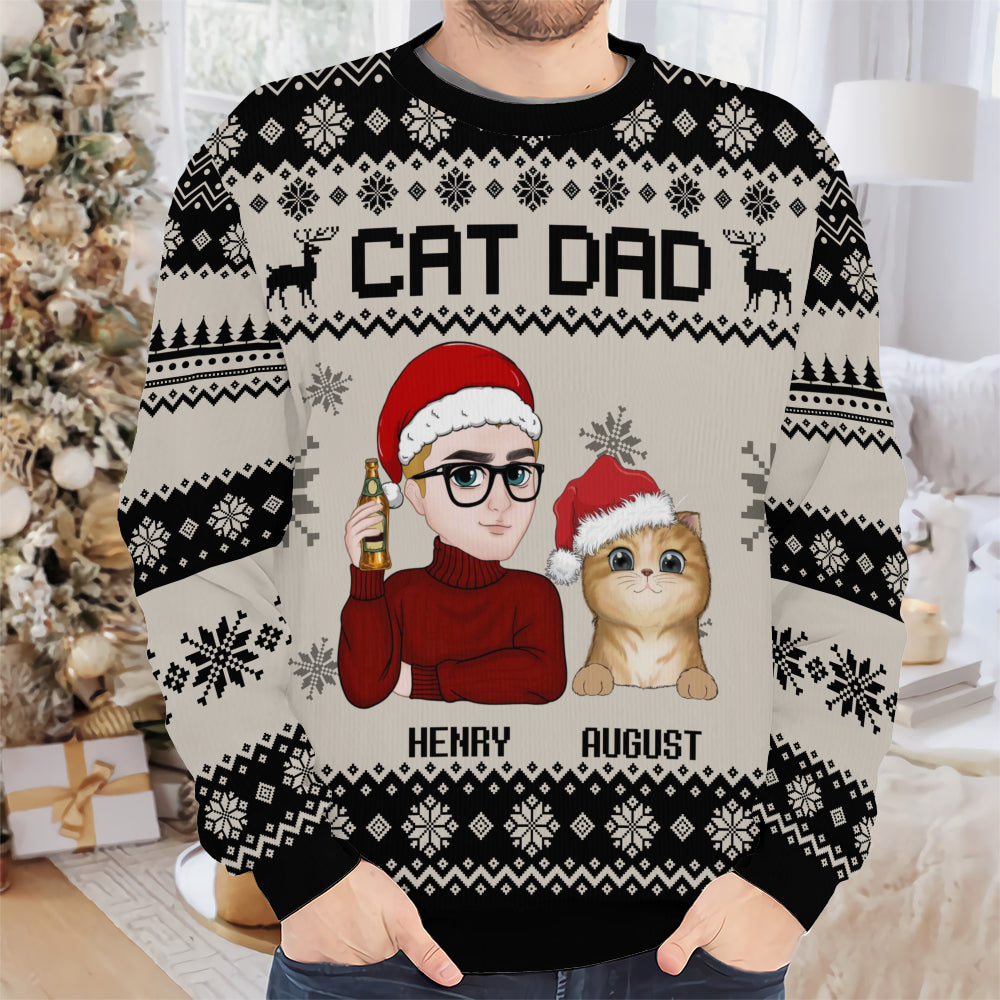 PSTS13 Cat Dad Xmas - Personalized Custom Sweater