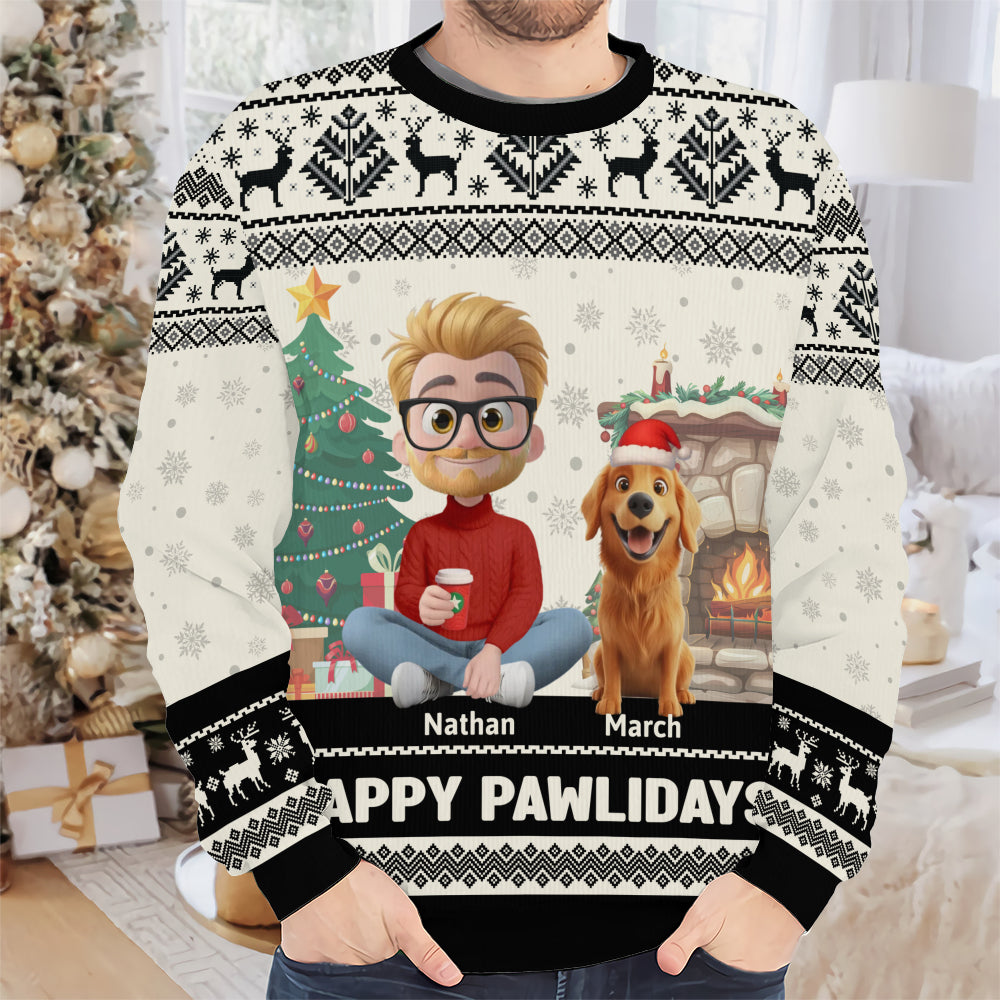 PSTS29 Happy Pawlidays Dog Dad Xmas - Personalized Custom Sweater