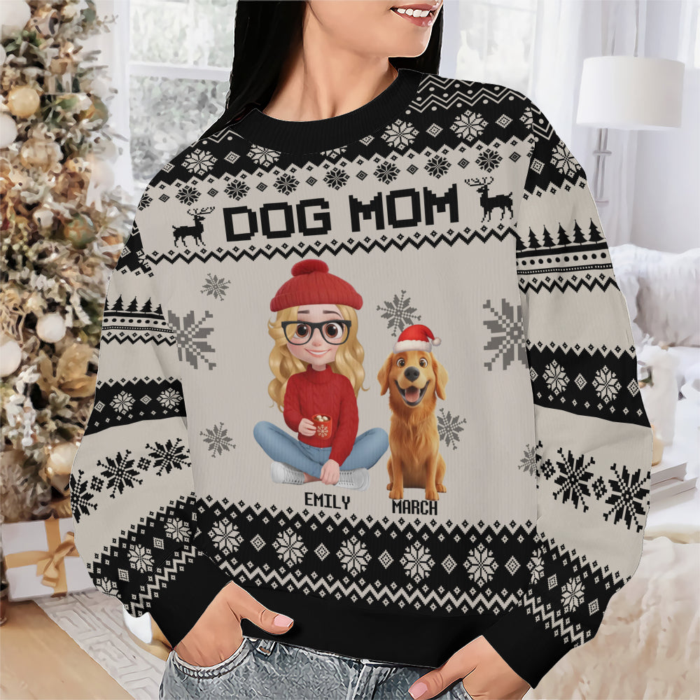 PSTS14 Dog Mom Mum Xmas 3D Cartoon Cute - Personalized Custom Sweater
