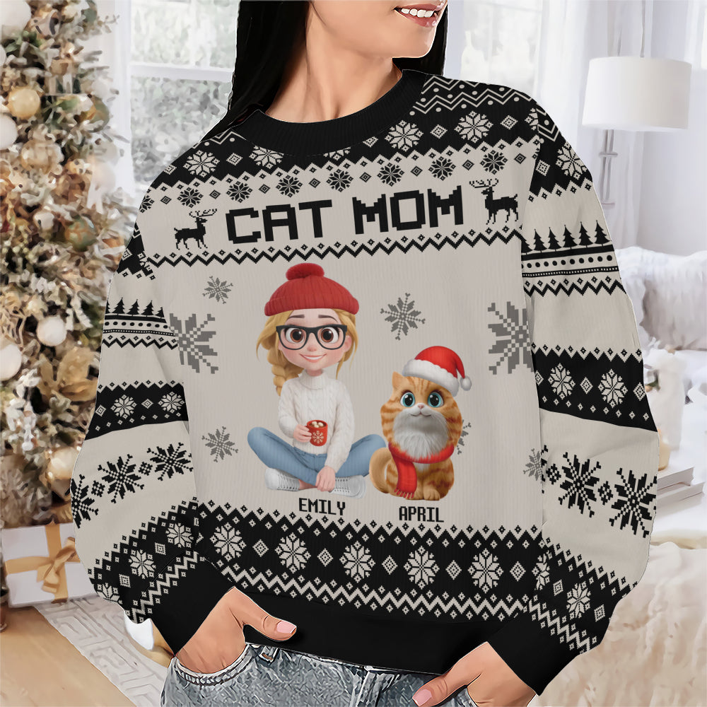 PSTS16 Cat Mom Mum Xmas 3D Cartoon Cute - Personalized Custom Sweater