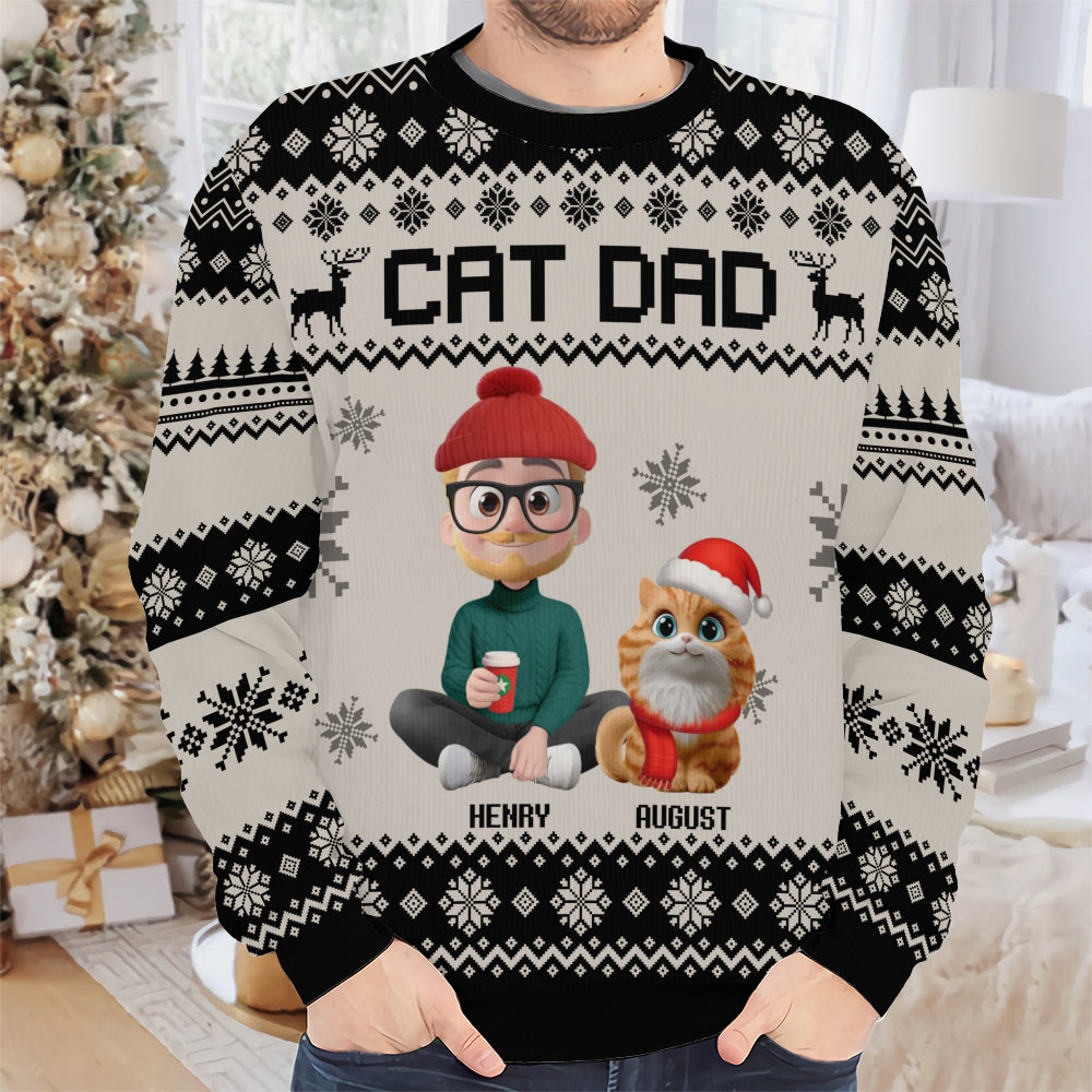 PSTS17 Cat Dad Xmas 3D Cartoon Cute - Personalized Custom Sweater