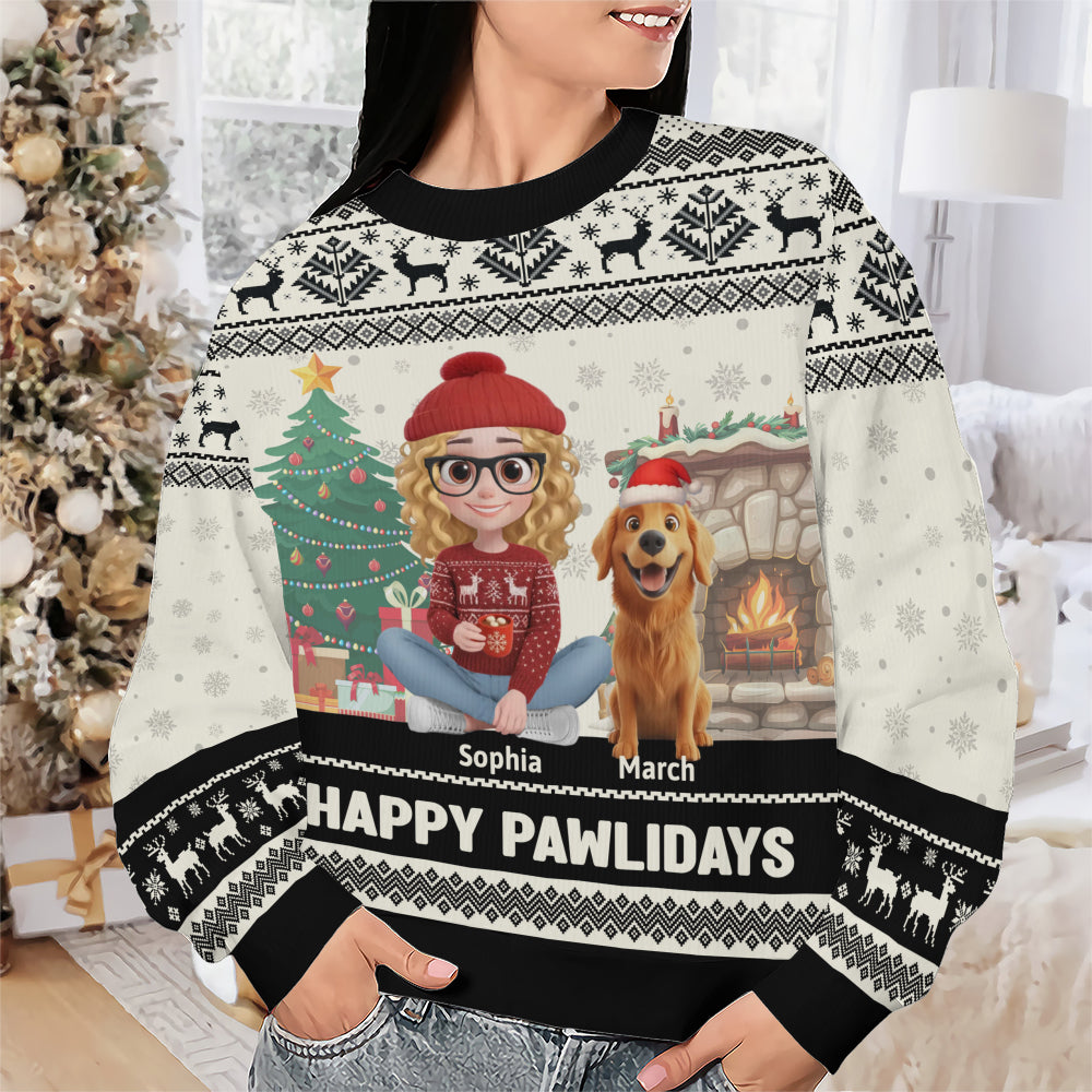 PSTS28 Happy Pawlidays Dog Mom Xmas - Personalized Custom Sweater