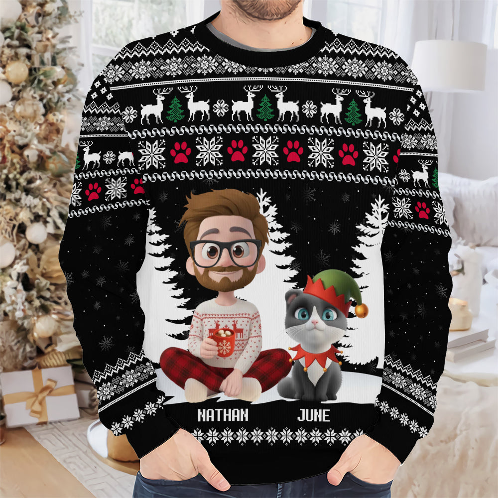 PSTS36 Cat Dad Christmas Pattern - Personalized Custom Sweater
