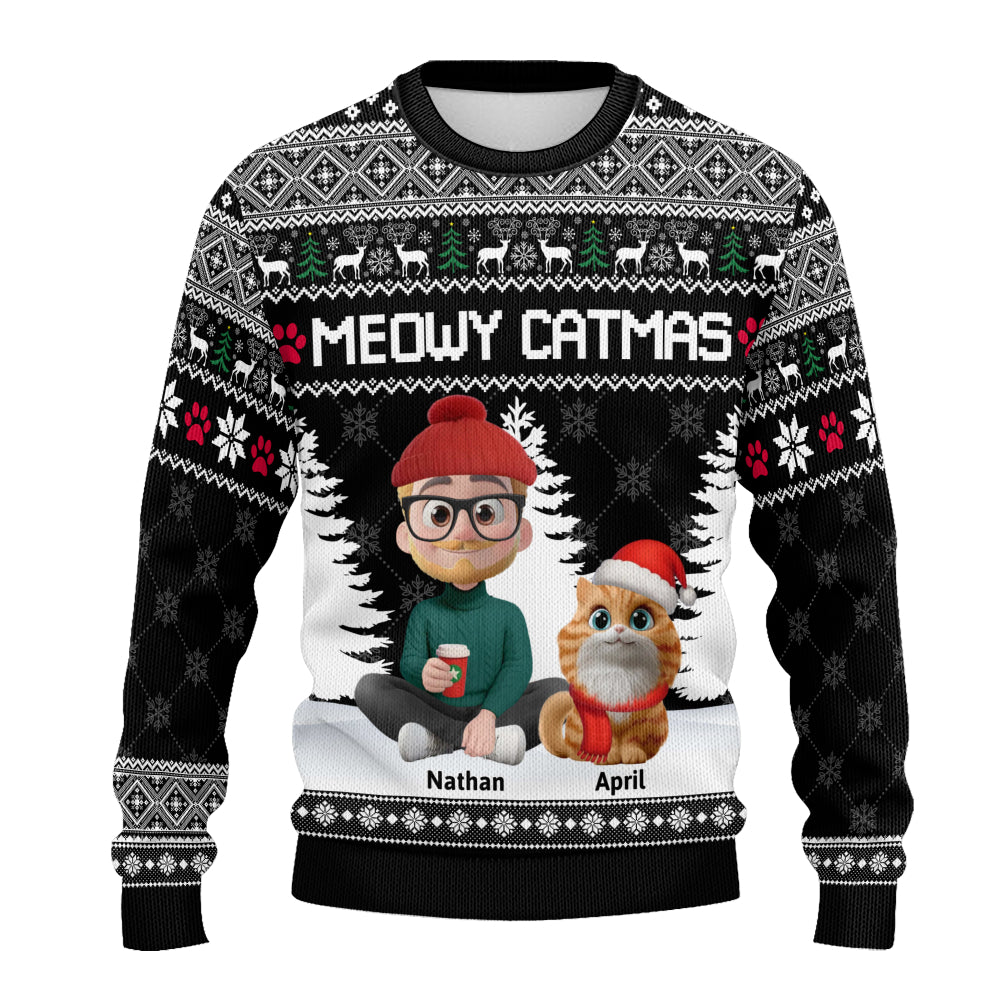 PSTS07 Meowy Catmas Cat Dad Xmas - Personalized Custom Sweater
