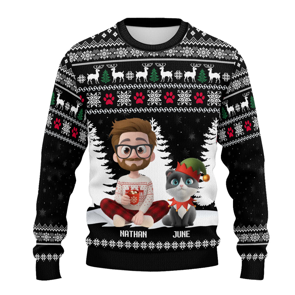 PSTS36 Cat Dad Christmas Pattern - Personalized Custom Sweater