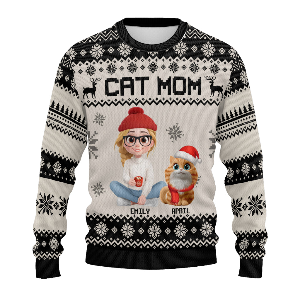 PSTS16 Cat Mom Mum Xmas 3D Cartoon Cute - Personalized Custom Sweater